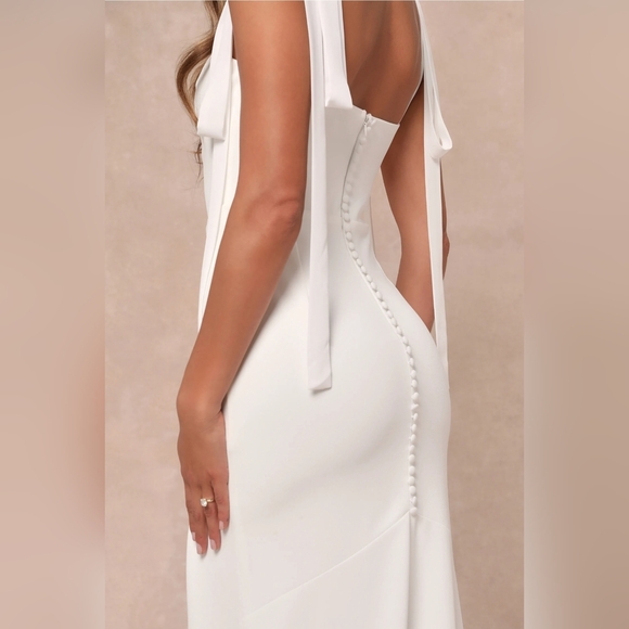 Lulus Splendid Love White Bustier Tie-Strap Button-Back Mermaid Bridal Maxi, XL - Picture 7 of 11